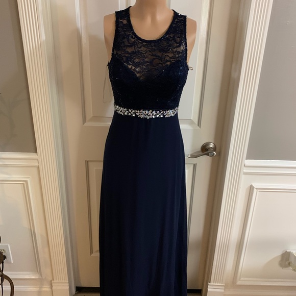 Women’s junior blue navy halter lace top dress - Picture 3 of 10